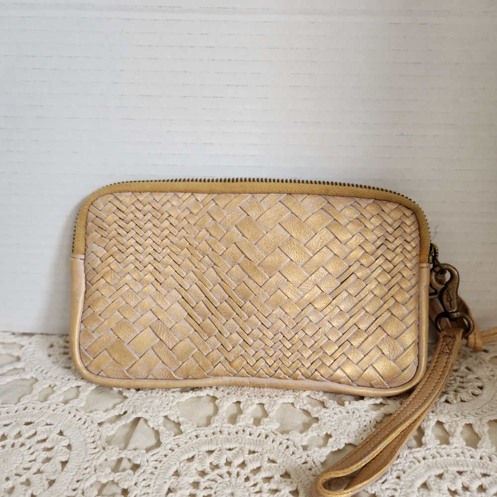 MoodDay...Leather Tan Woven Clutch